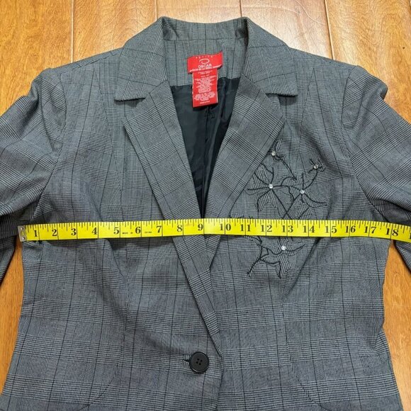 Oscar De La Renta Women Blazer 8P Gray Plaid Rhinestone Floral Design Career - Picture 11 of 16